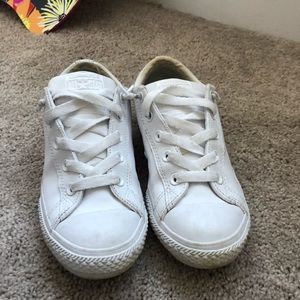 white converse leather lace ups
